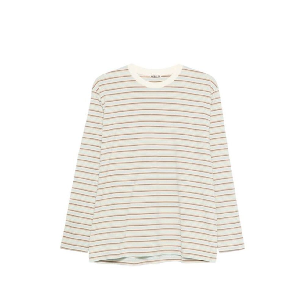 Auralee Men Striped Cotton T-Shirt